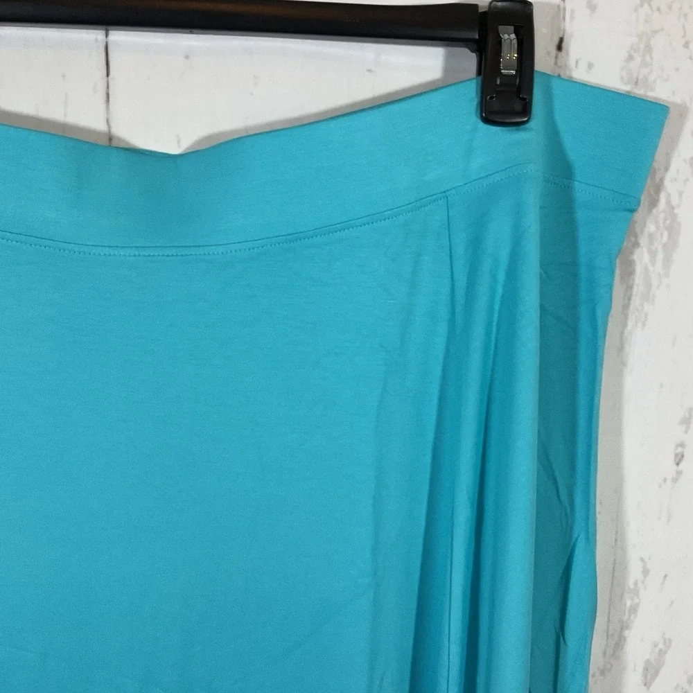 Lands‎ End Maxi Long Skirt 3X 24W-26W Blue Wide Waist Flowy Beach Resort Coastal